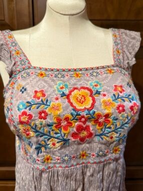 Savanna Jane M Boho Embroidered Floral Tank Top Peasant Blouse Cottagecore